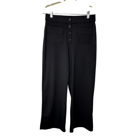 Halara Wide Leg Button Front Pants Black L Petite | Comfy Stretch Work Lounge - Picture 3 of 9